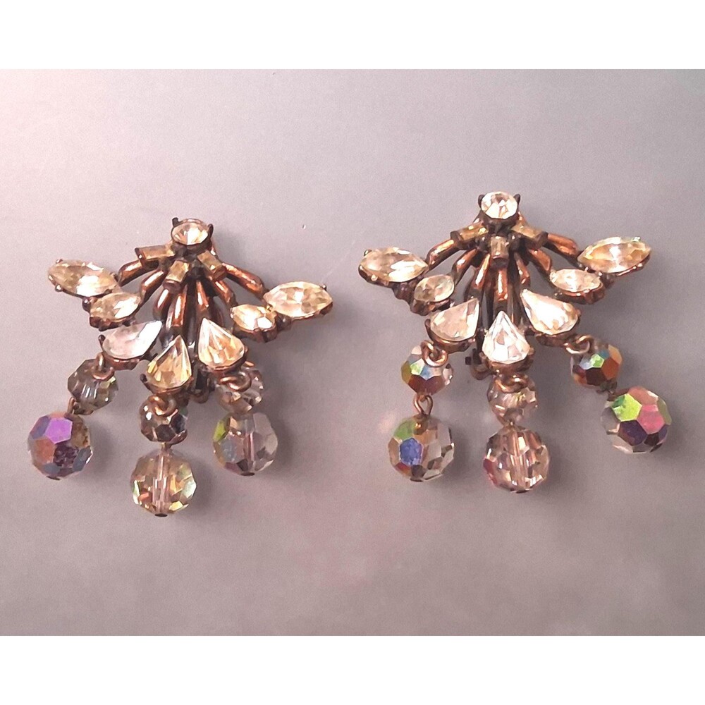 Hollycraft Chandelier Earrings AB Crystal Dangles Vintage